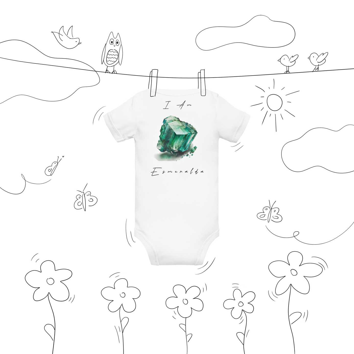 Esmeralda Baby Healing Crystal-Infused Graphic Onesie