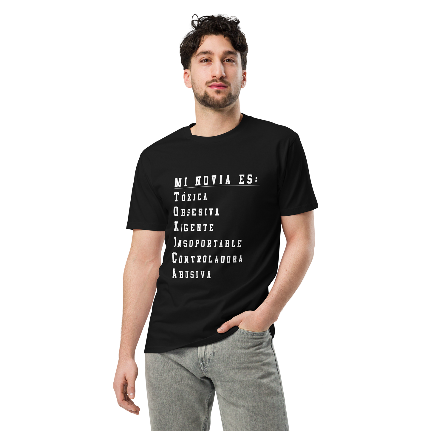 Mi Novia Es Tóxica Mens Authentic Mexican Graphic Quote Tee