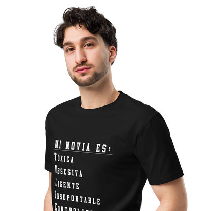 Mi Novia Es Tóxica Mens Authentic Mexican Graphic Quote Tee